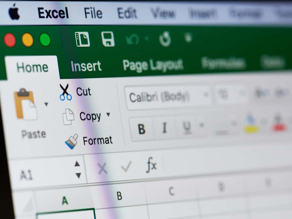 Screenshot of Excel document